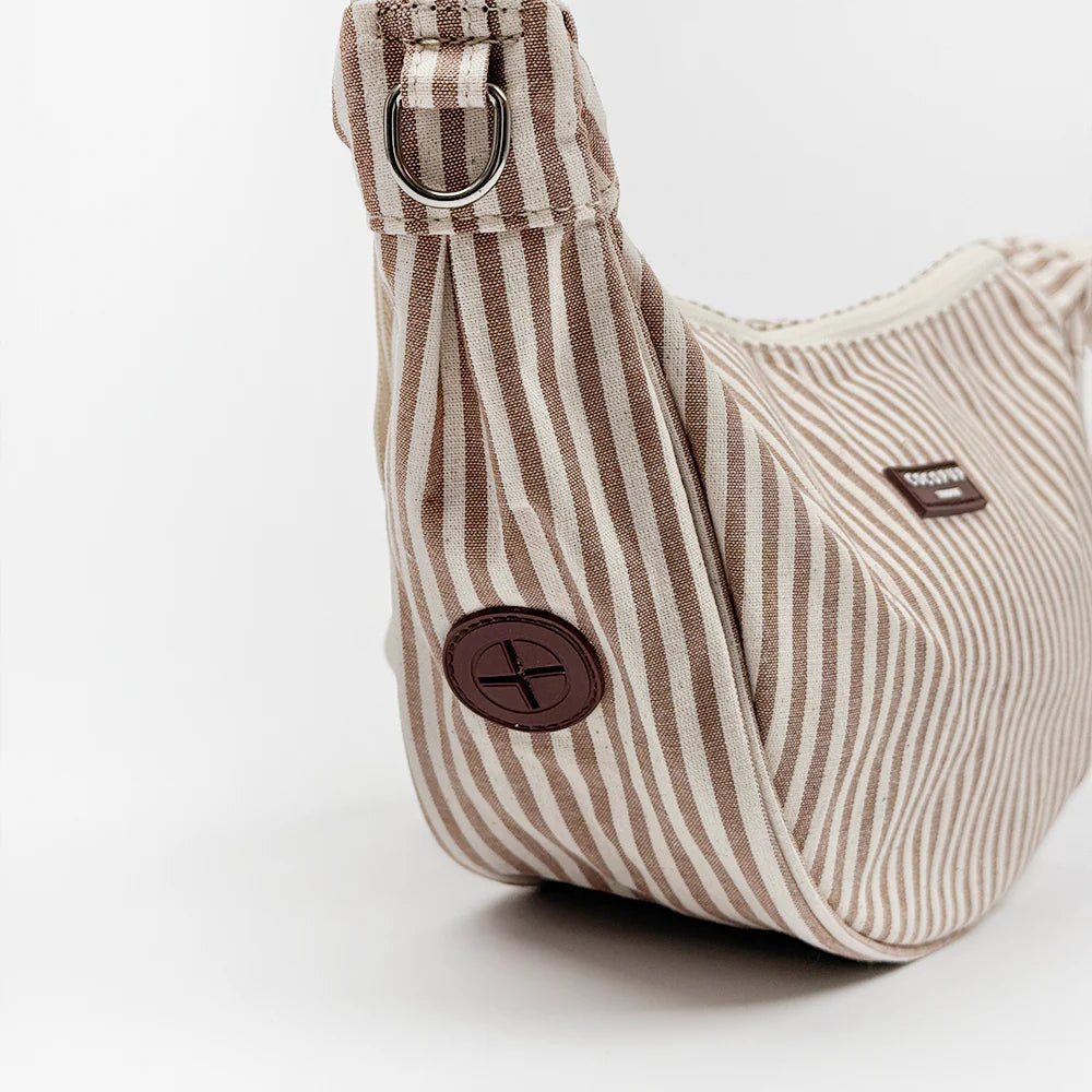 London Linen Stripes Crossbody Crescent Dog Walking Bag