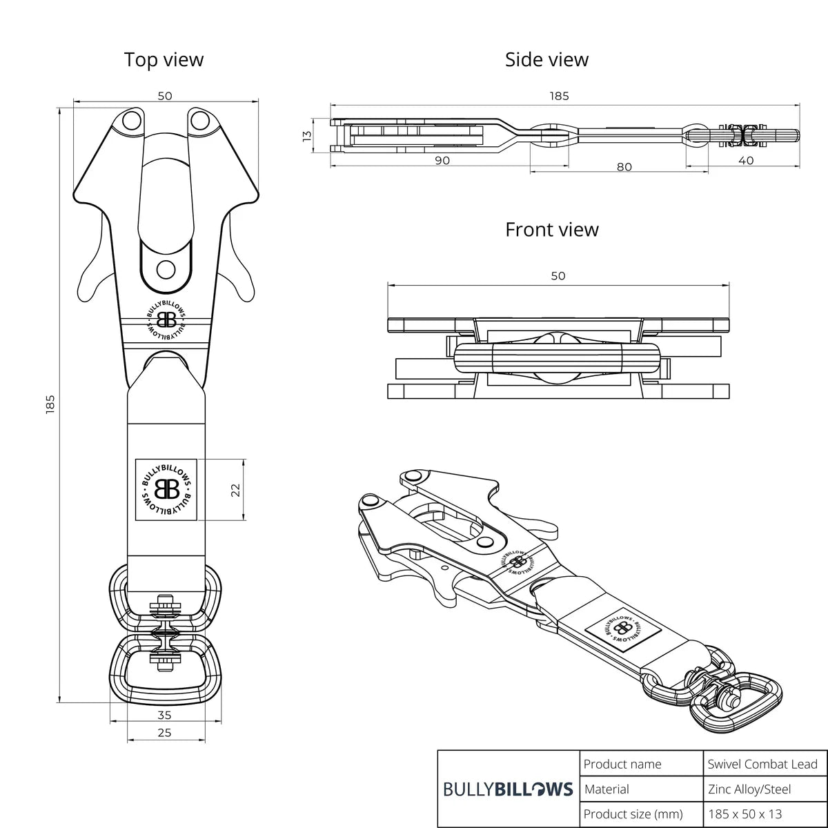 1.4m LIGHTER Swivel Combat Lead | Neoprene Lined, Secure Rated Clip with Soft Handle - Black x Black