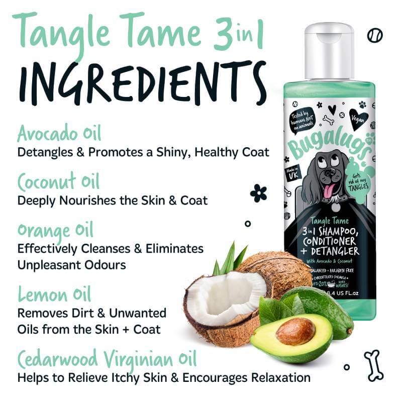 Bugalugs 3in1 Tangle Tame Shampoo, Conditioner & Detangler with Avocado & Coconut) 250ml