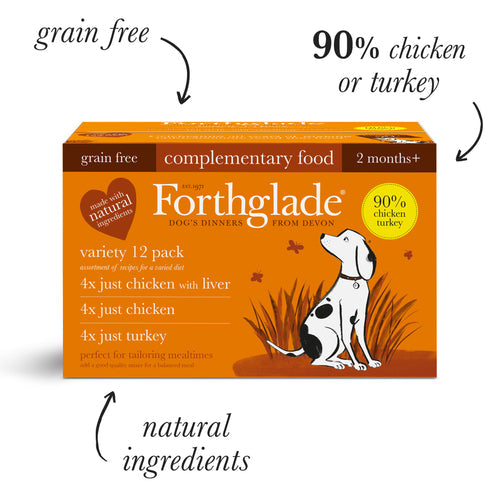 Forthglade Just Chicken, Liver & Turkey Wet Dog Food Variety 12pk