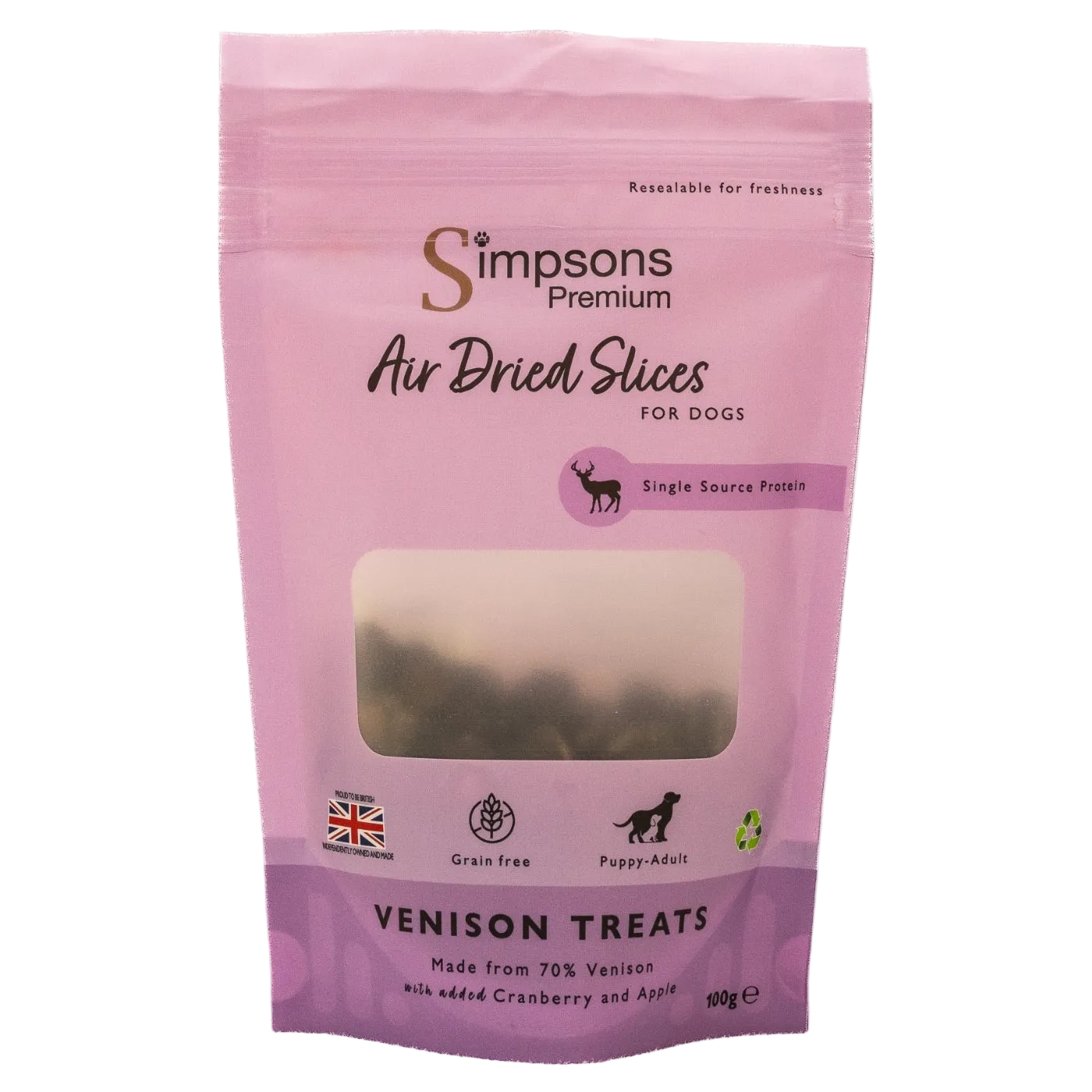 Air Dried Sliced Venison Dog Treats 100g