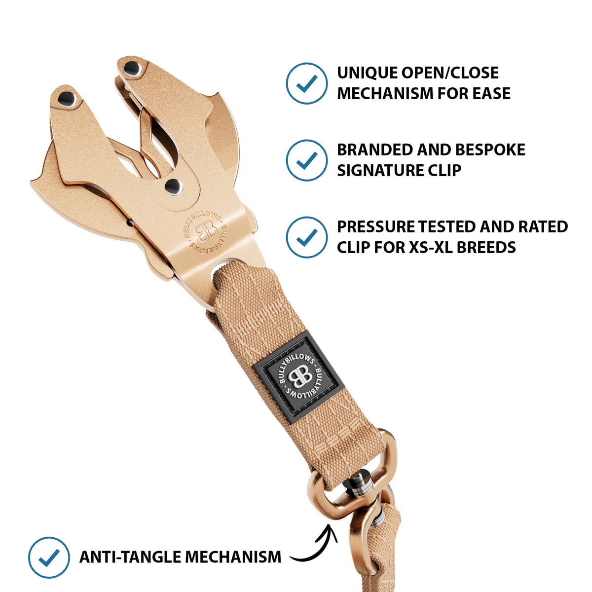 1.4m LIGHTER Swivel Combat Lead | Neoprene Lined, Secure Rated Clip with Soft Handle - Tan x Tan