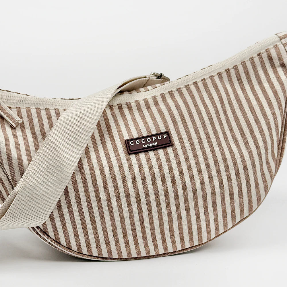 London Linen Stripes Crossbody Crescent Dog Walking Bag