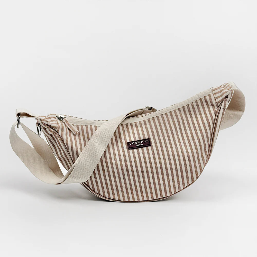 London Linen Stripes Crossbody Crescent Dog Walking Bag