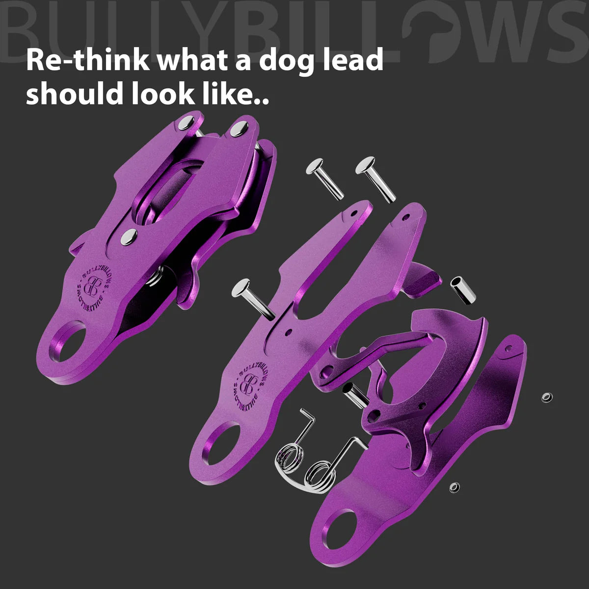 1.4m LIGHTER Swivel Combat Lead | Neoprene Lined, Secure Rated Clip with Soft Handle - Purple & Metal Grey