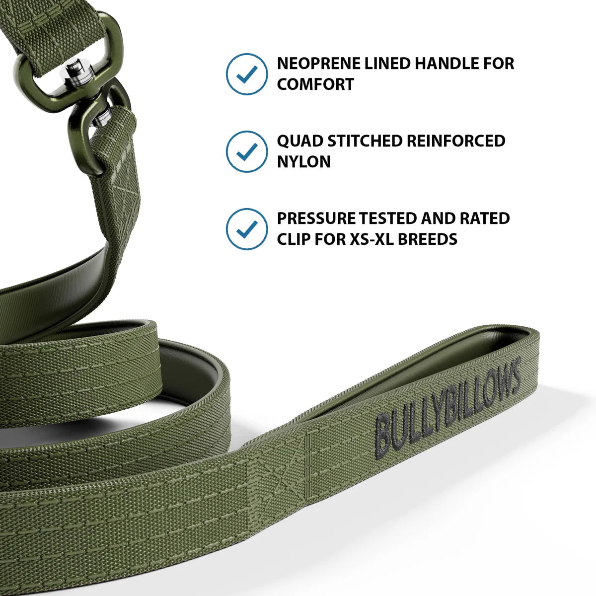 1.4m Swivel Combat Lead | Neoprene Lined, Secure Rated Clip with Soft Handle - Khaki