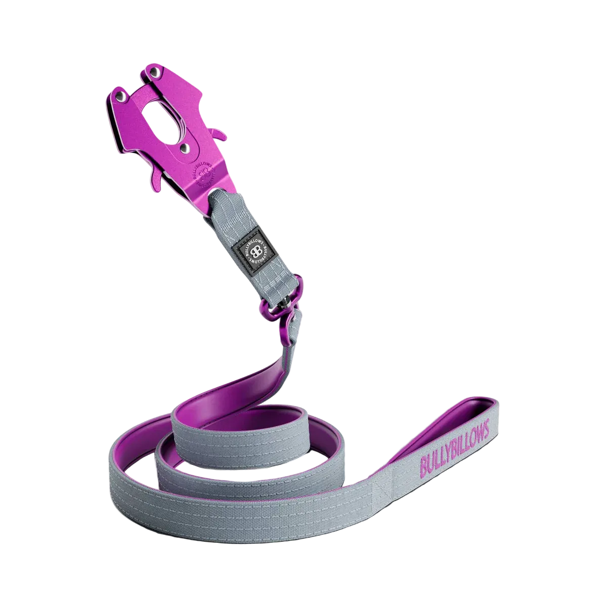 1.4m LIGHTER Swivel Combat Lead | Neoprene Lined, Secure Rated Clip with Soft Handle - Purple & Metal Grey